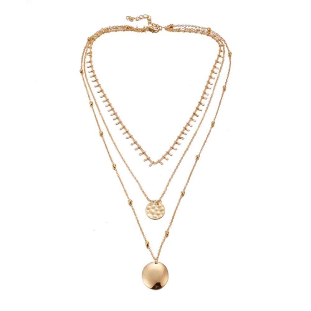 Tribal Layered Hammered Coin Pendant Gold Necklace - Picture 2 of 8